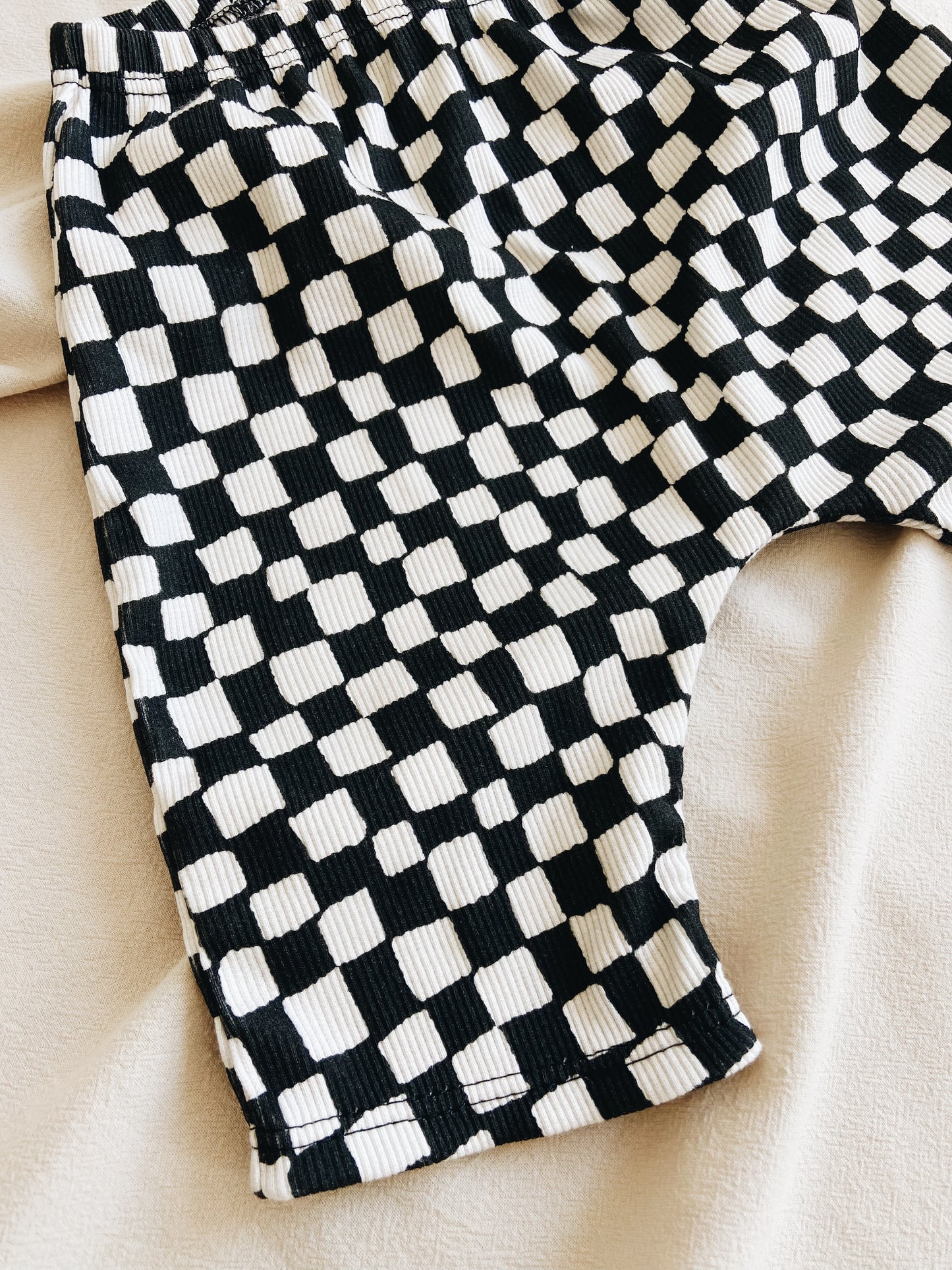 Sarouel Motif Damier Charbon Coton Bio