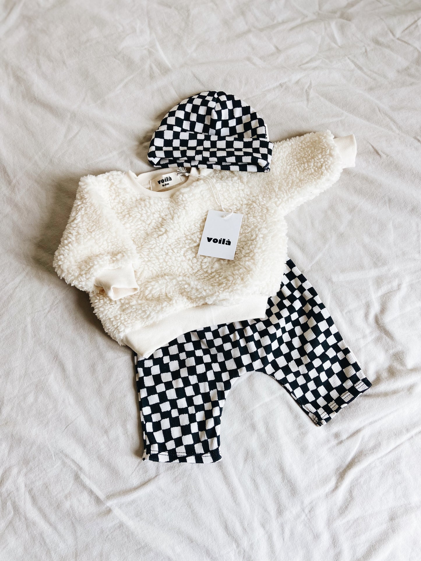 Sarouel Motif Damier Charbon Coton Bio