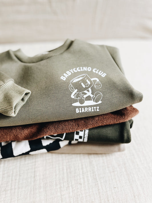 Sweat "Babyccino club" À personnaliser - Vert Olive