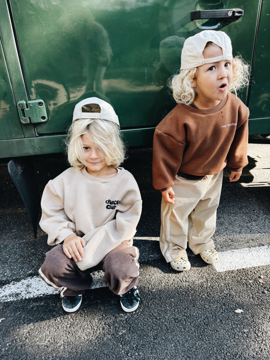 Pantalon Velours Côtelé À Double Bande - Beige