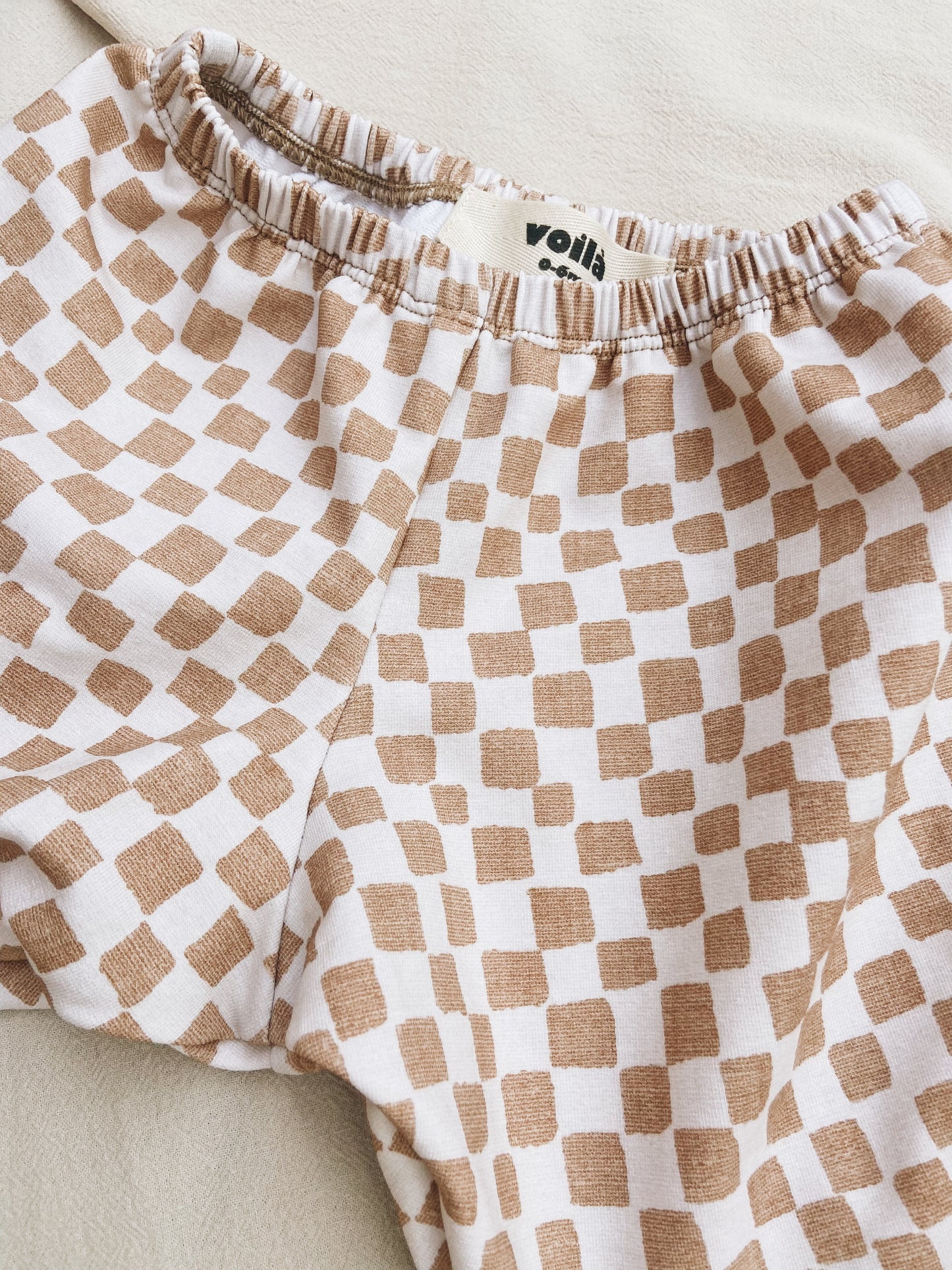 Pantalon Loose Motif Damier Noisette Coton Bio