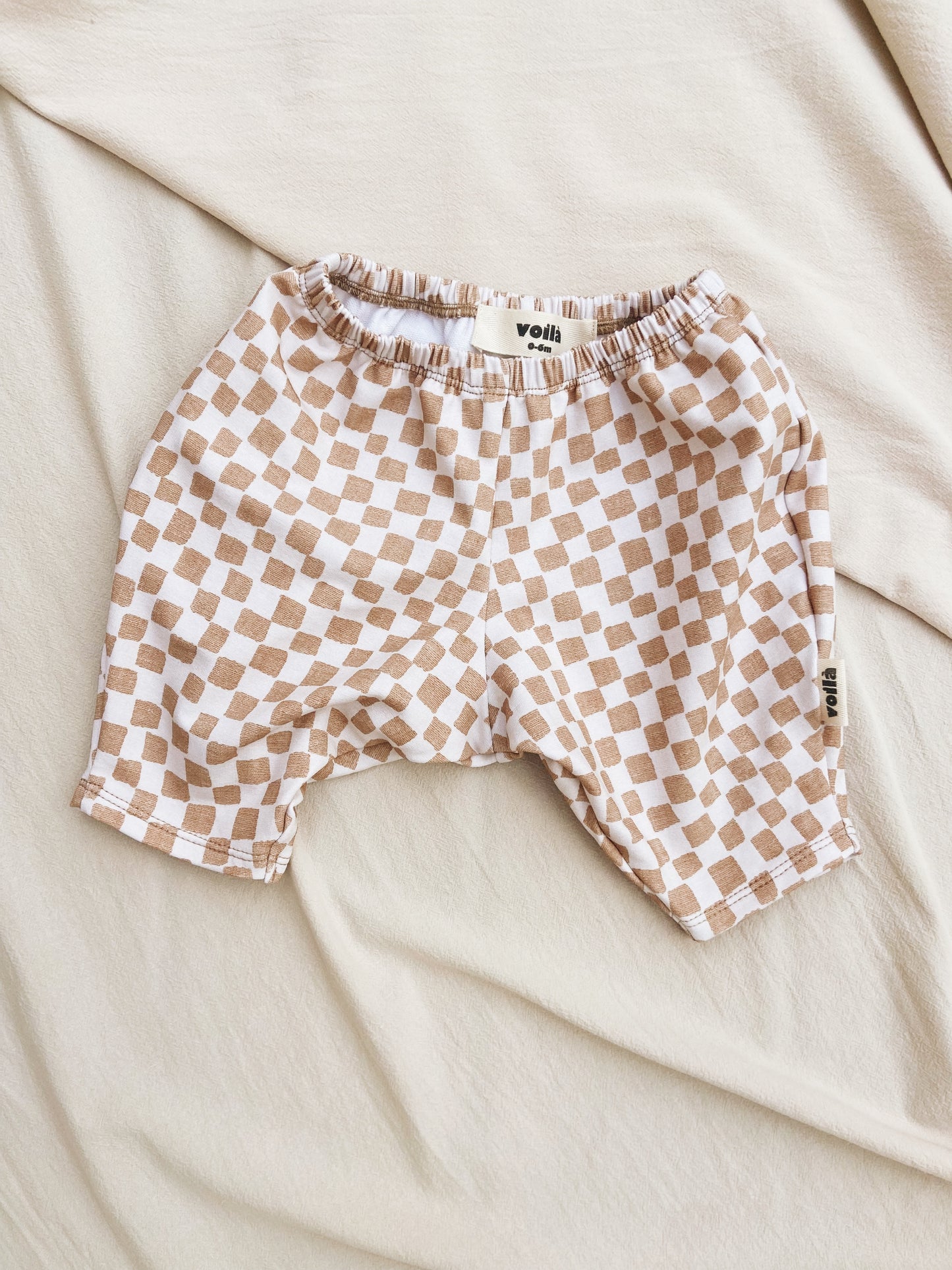 Pantalon Loose Motif Damier Noisette Coton Bio