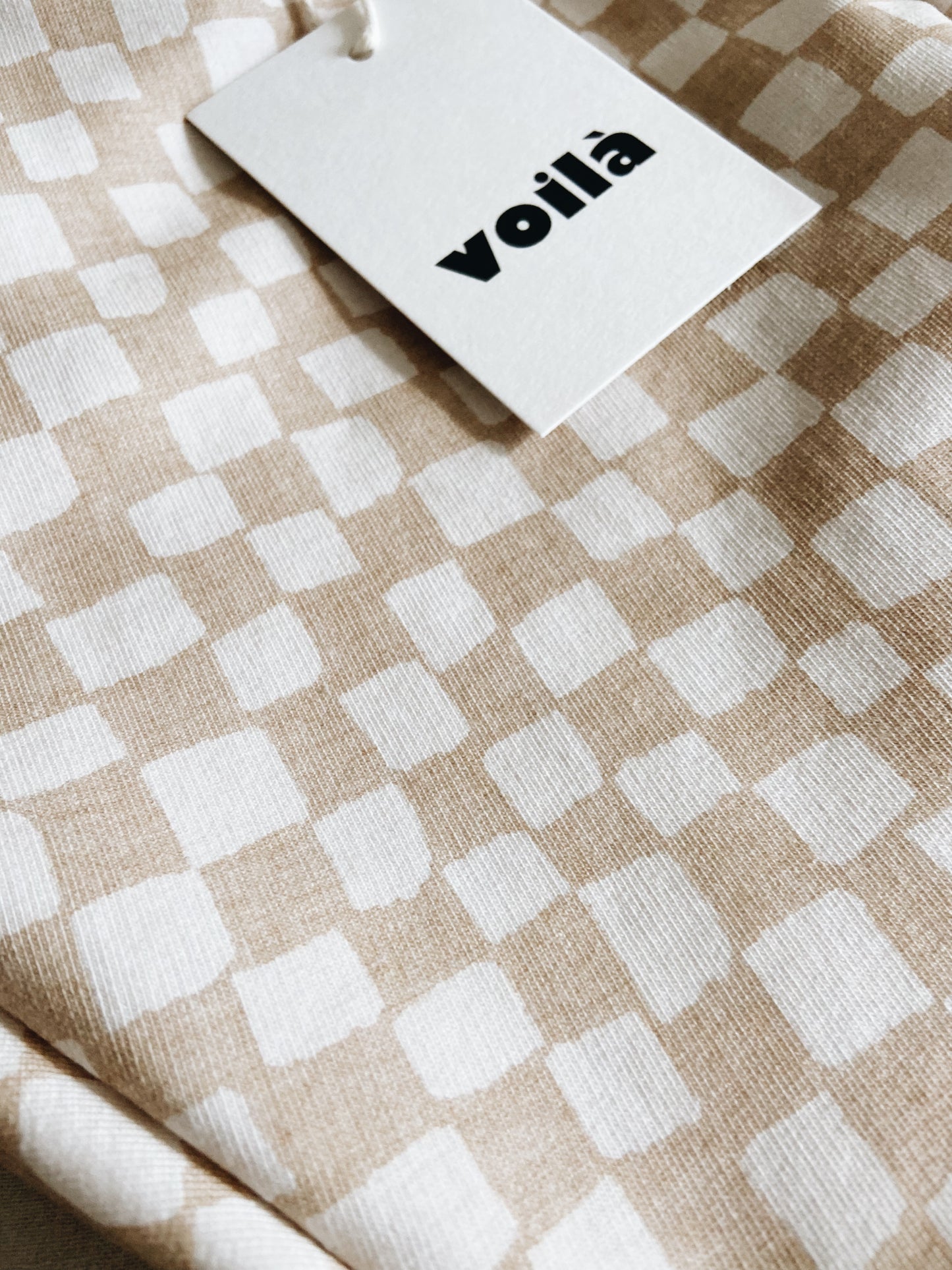 Pantalon Loose Motif Damier Beige Coton Bio