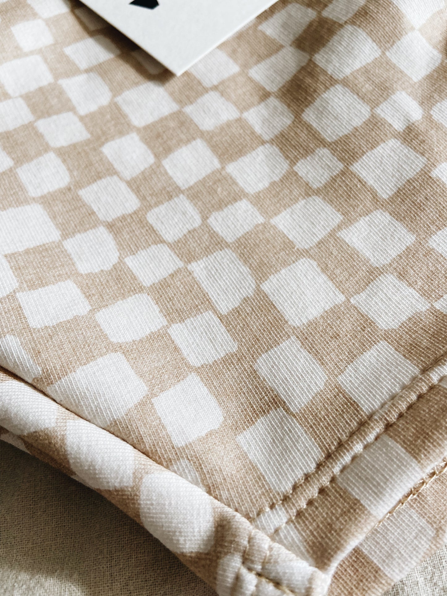 Pantalon Loose Motif Damier Beige Coton Bio