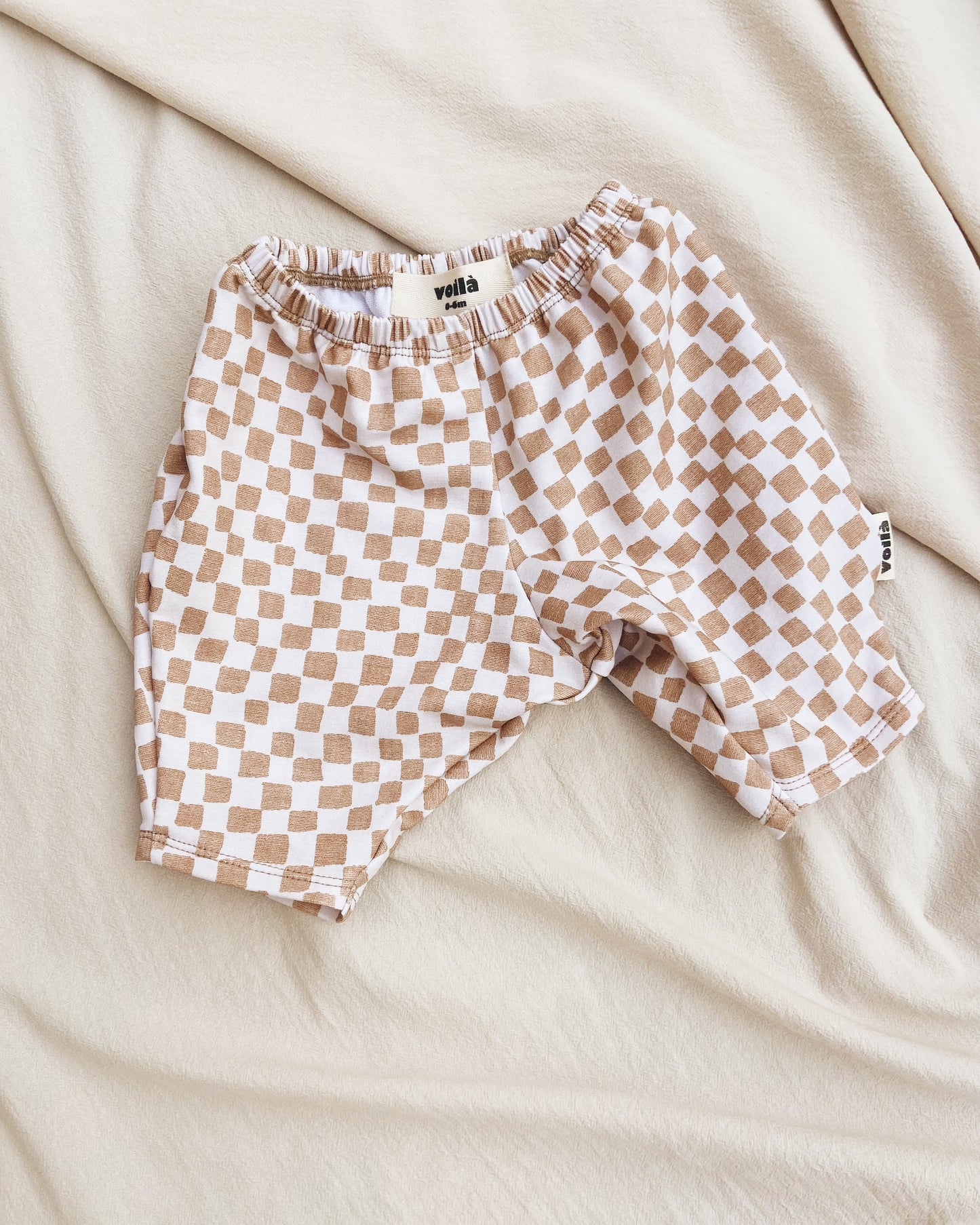 Pantalon Loose Motif Damier Noisette Coton Bio