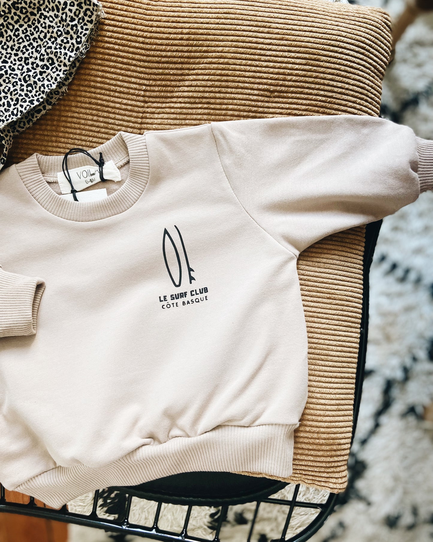 Cream Organic Cotton Sweatshirt "Future Surfer Biarritz"