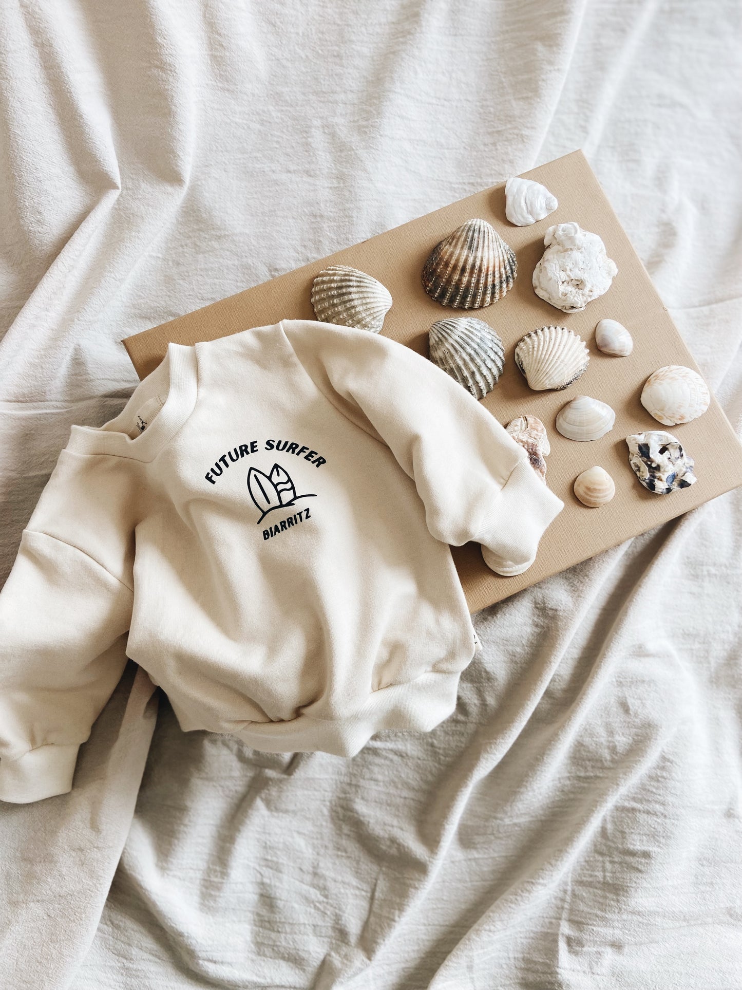Sweat Crème Coton Bio "Future Surfer Biarritz"