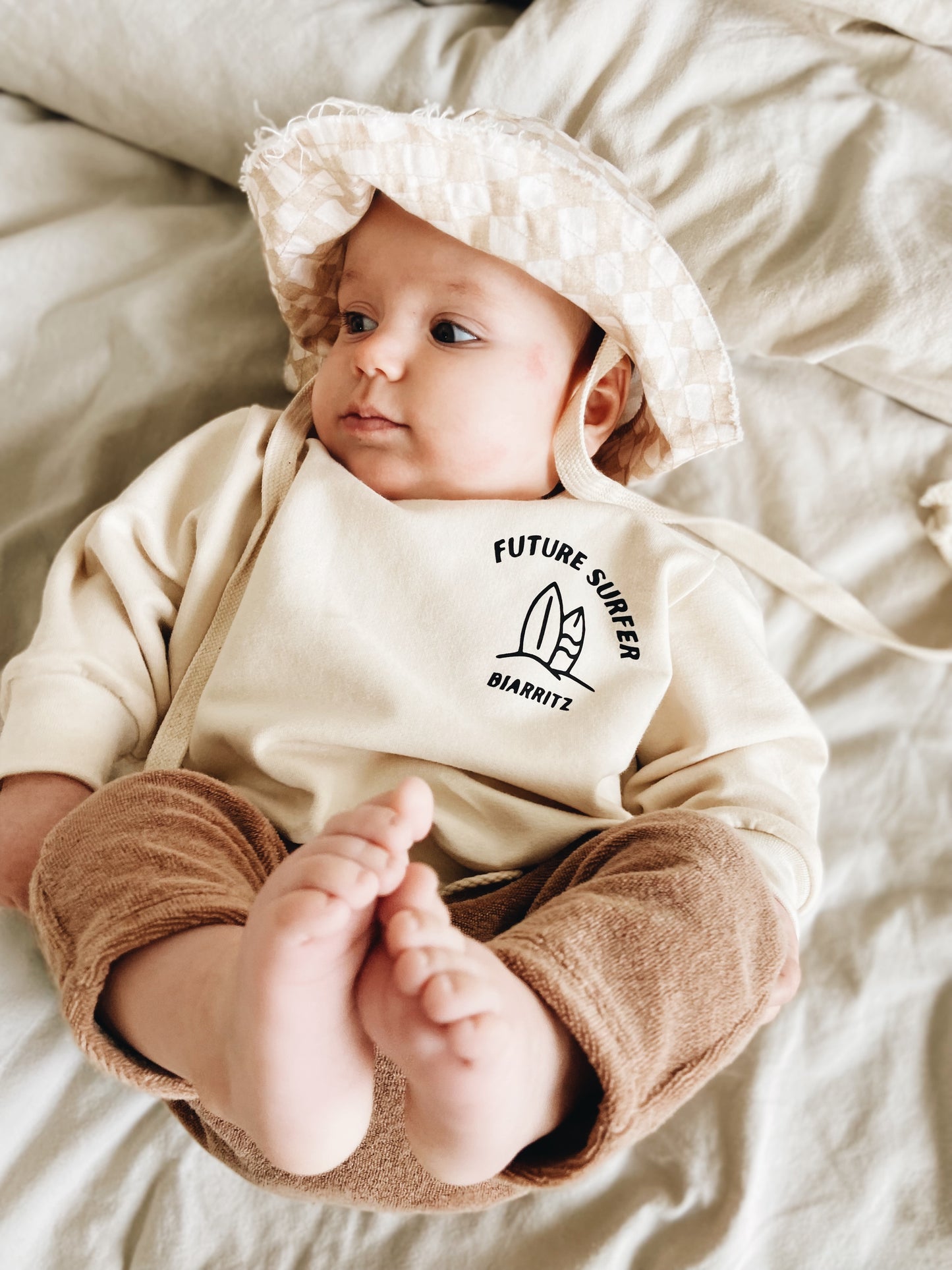 Sweat Crème Coton Bio "Future Surfer Biarritz"