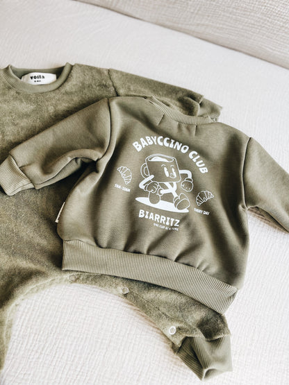 Sweat "Babyccino club" À personnaliser - Vert Olive