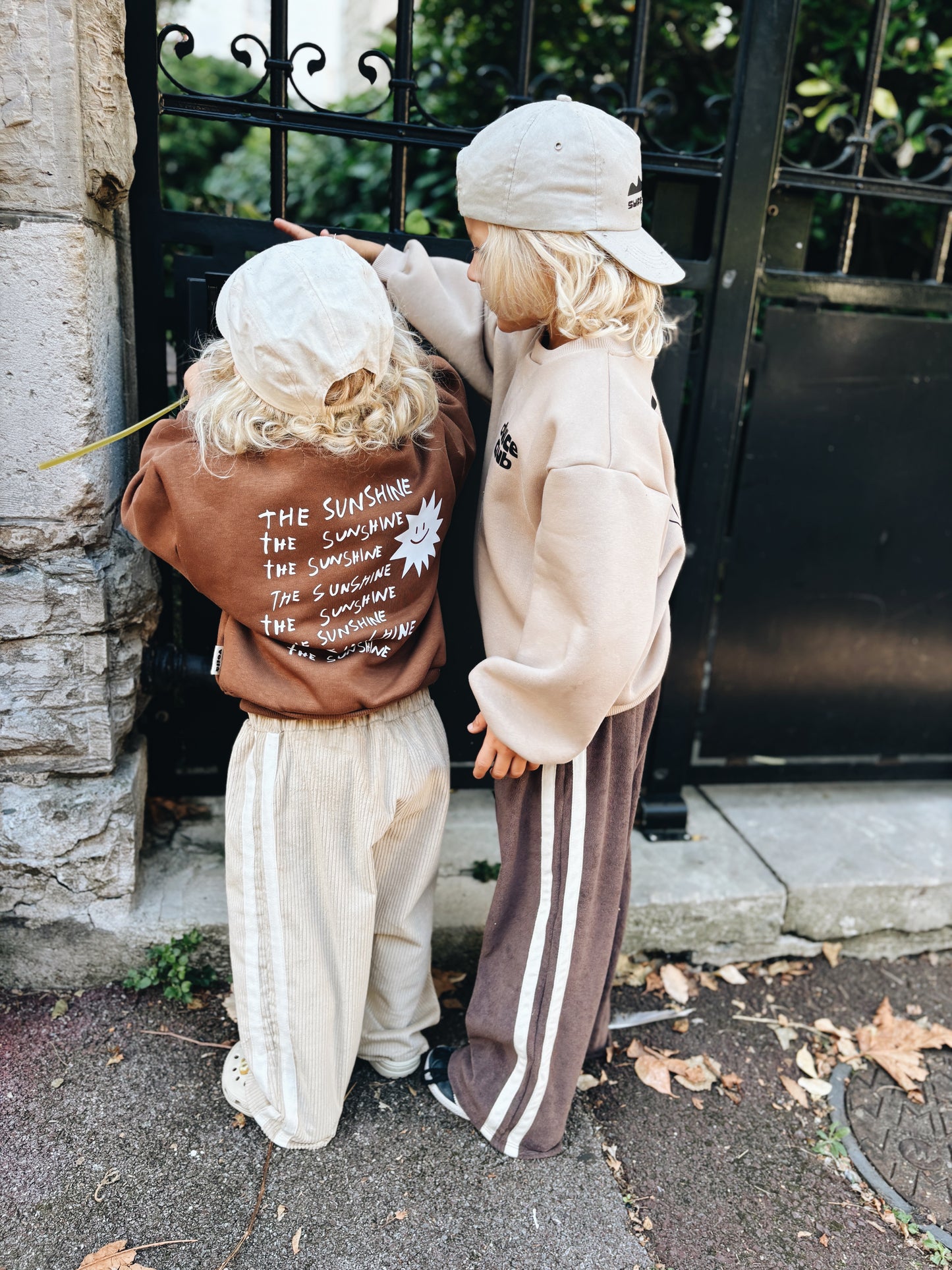 Pantalon Velours Côtelé À Double Bande - Beige