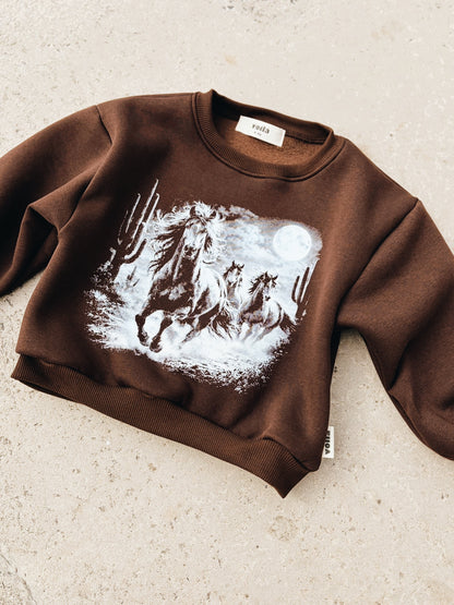 Sweat "Chevaux Du Désert" - Chocolat Noir