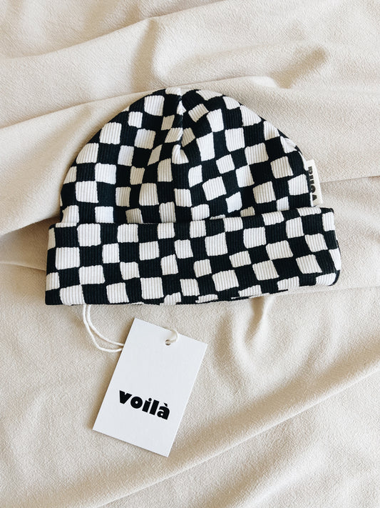 Bonnet Motif Damier Charbon