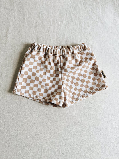 Short Loose Damier Noisette Coton Bio