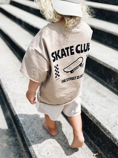 T-Shirt Oversize "Skate club" - Beige foncé