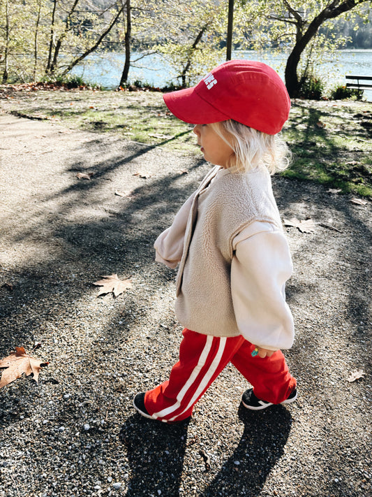 Pantalon Éponge À Double Bande - Rouge