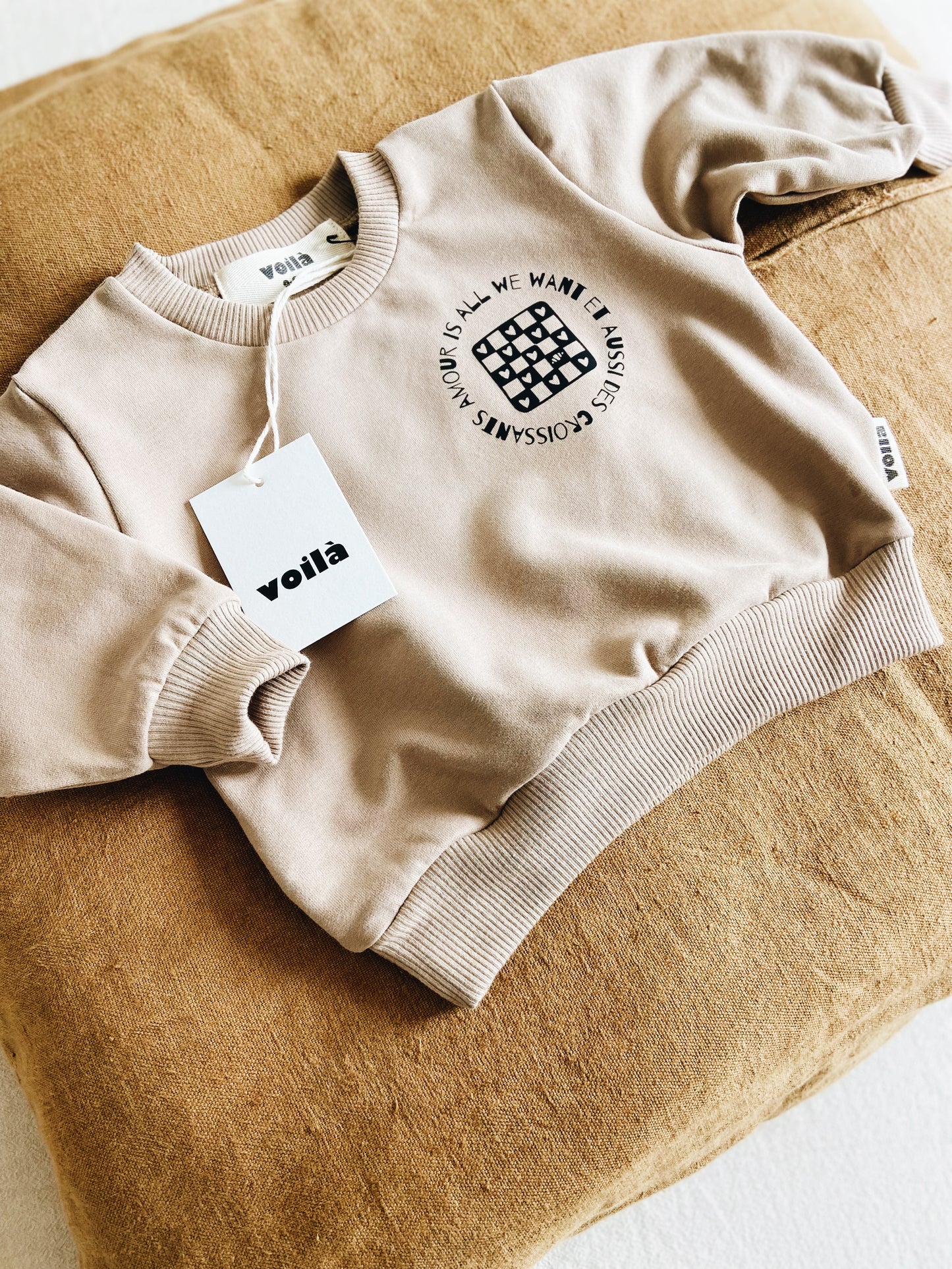 Cream Organic Cotton Sweatshirt "Future Surfer Biarritz"