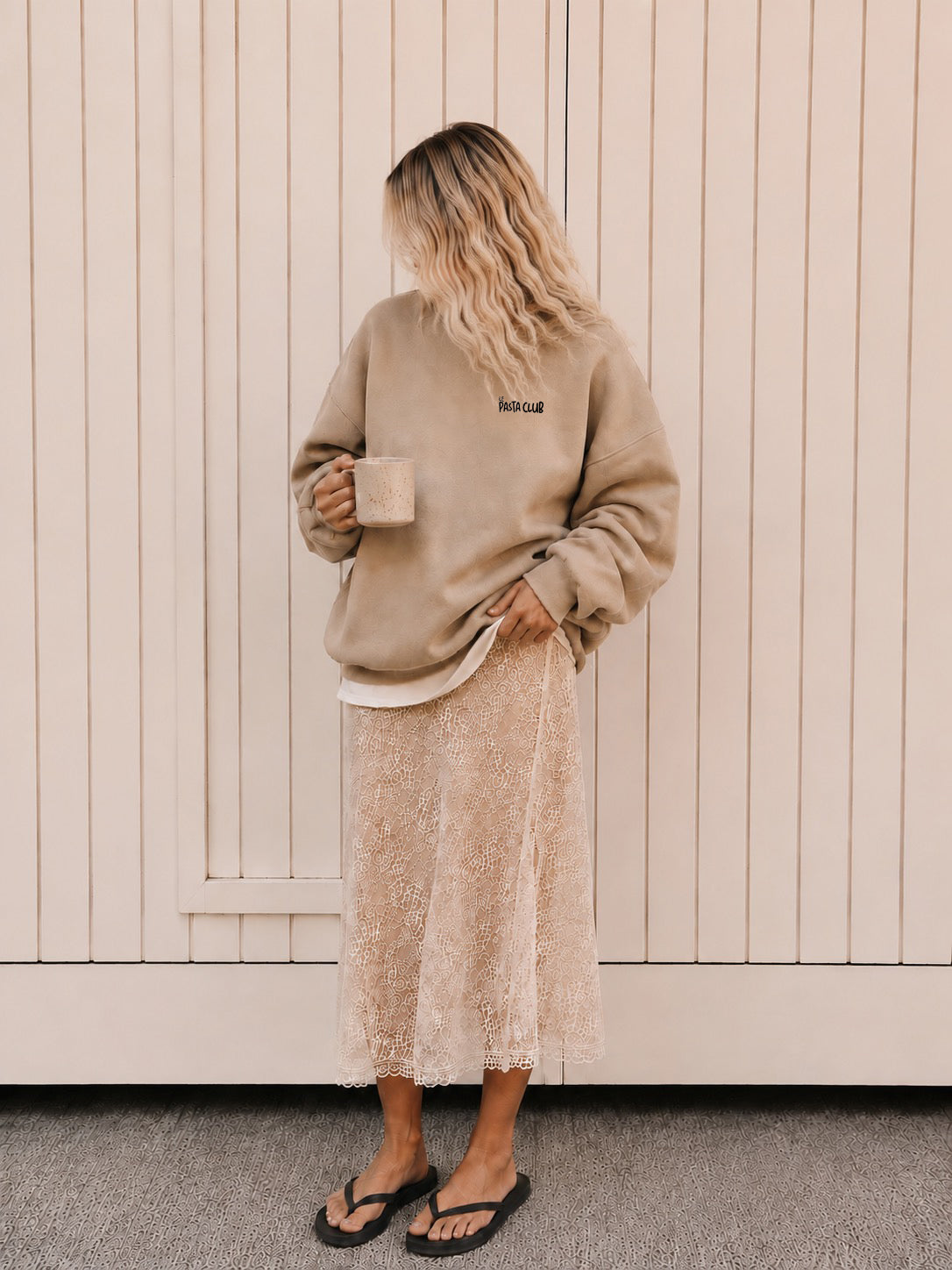 Sweat Adulte "Pasta Club" Beige Foncé