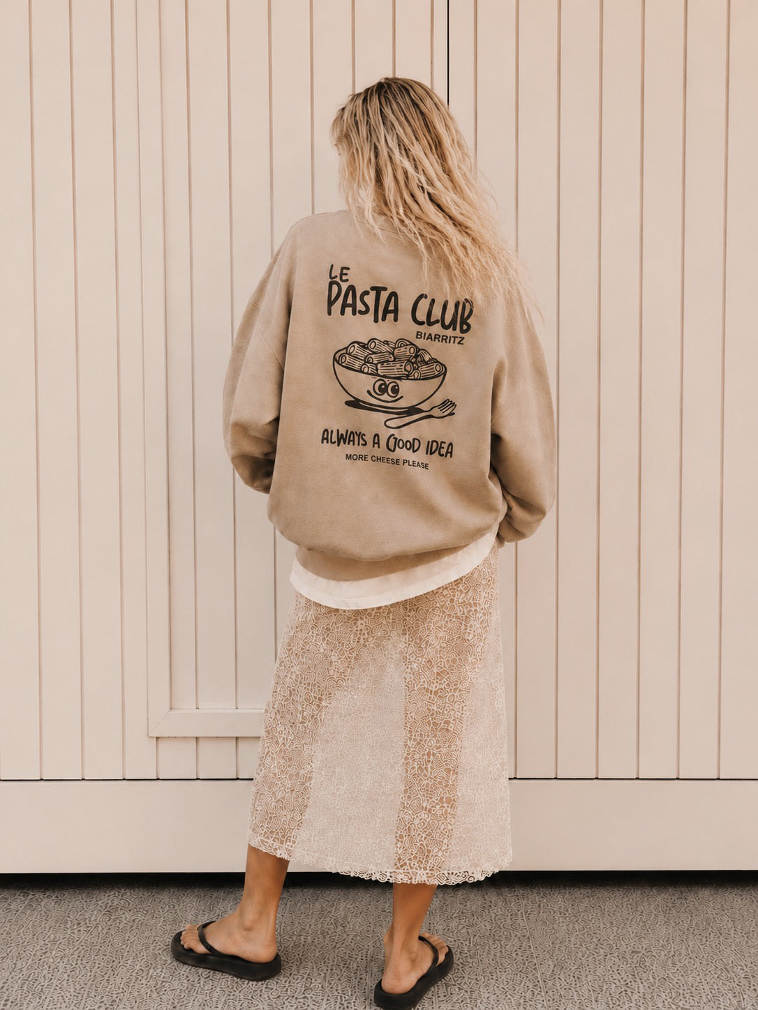 Sweat Adulte "Pasta Club" Beige Foncé