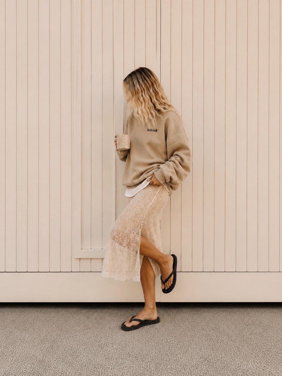 Sweat Adulte "Pasta Club" Beige Foncé