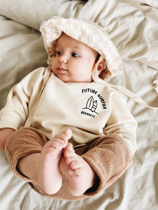 Sweat Crème Coton Bio "Future Surfer Biarritz"
